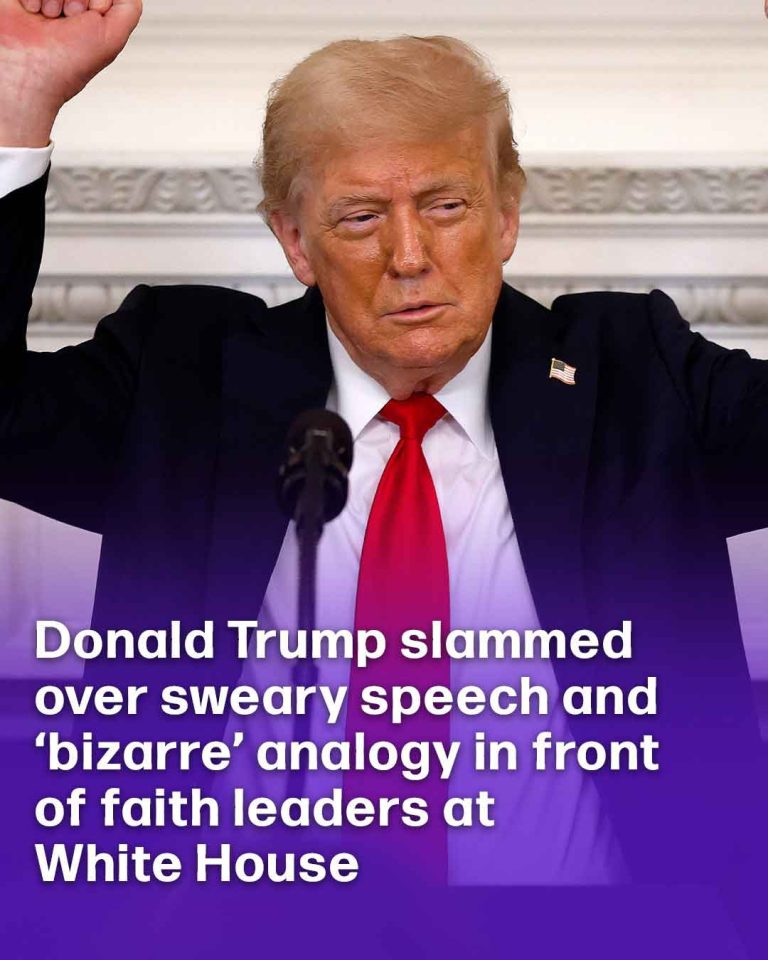 Donald Trump slammed over sweary speech and ‘bizarre’ analogy in front of faith leaders at White House