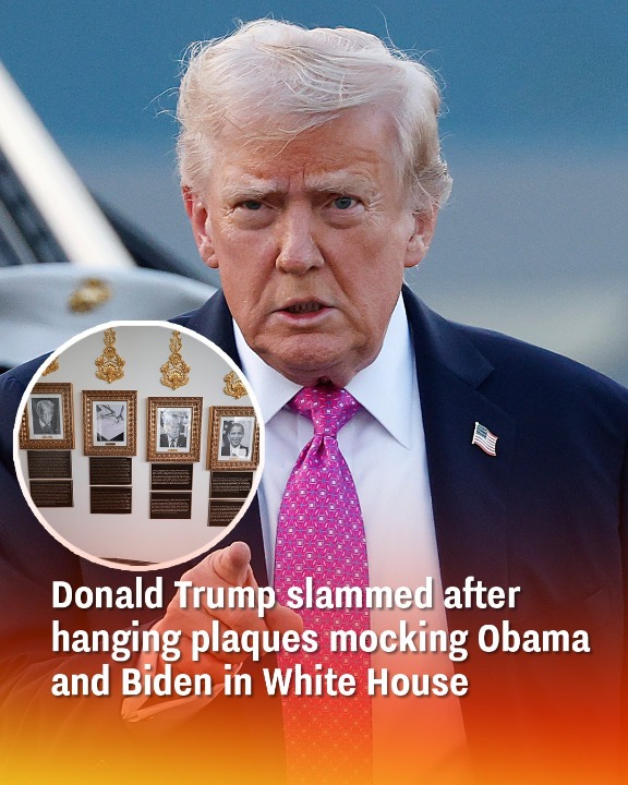 Donald Trump slammed after hanging plaques mocking Obama and Biden in White House
